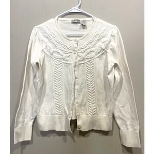 Orvis 100% Cotton Ivory Cardigan Sweater Embroidered Women's Sz Med